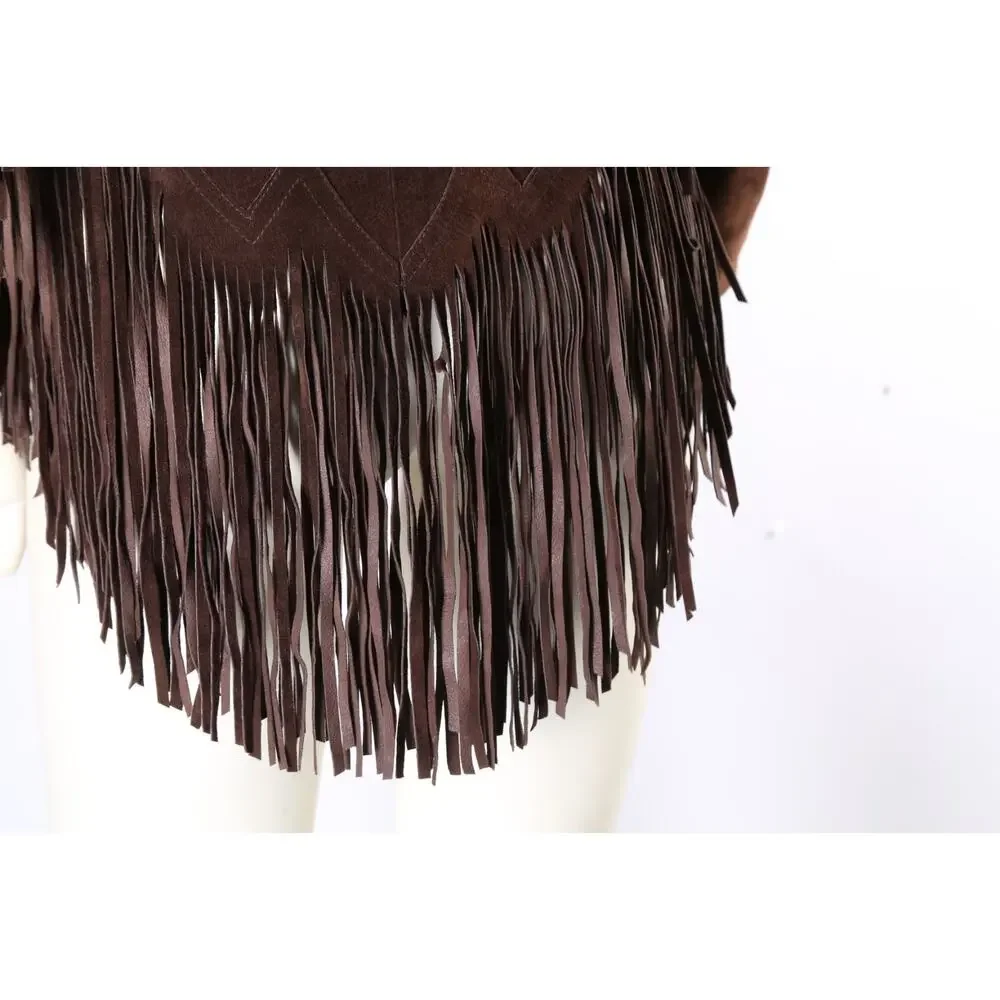 Vintage Brown Suede Fringe Western Jacket XS Boho Embroidered Statement Piece - Picture 13 of 16